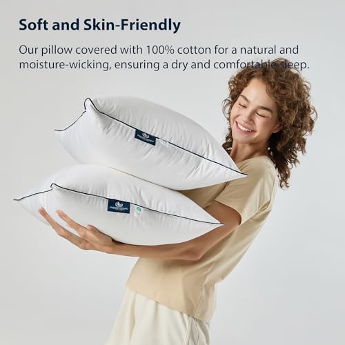 King Size Feather and Down Cotton Bed Pillows 2 Pack N9367