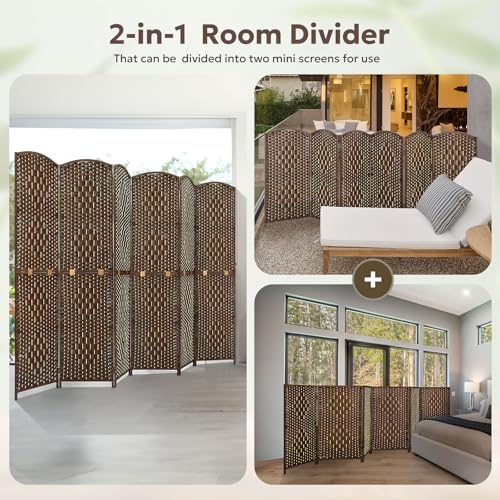 4 Panel 6 ft. Tall Grey Rattan Room Divider O66121
