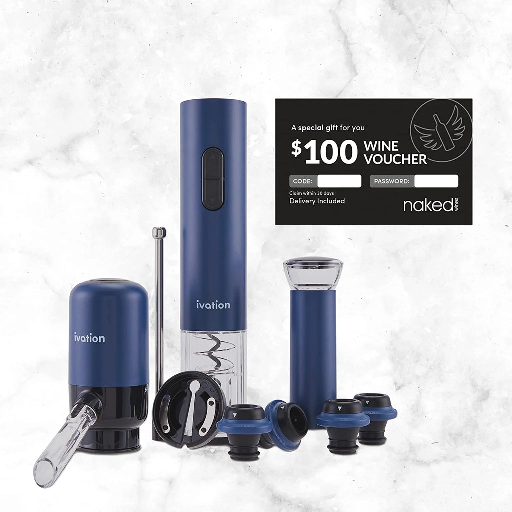 Wine Accessory Kit with Electric Bottle Opener, Aerator Dispenser, Preserver Pump, Cork Stoppers & Foil Cutter P697944