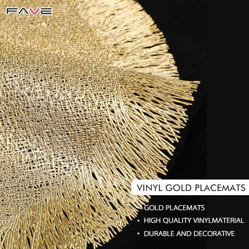 Gold Round Vinyl Placemats Set of 6 I452