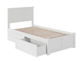 Twin Solid Wood Platform Bed with Footboard & 2 Storage Drawers in White Q17143