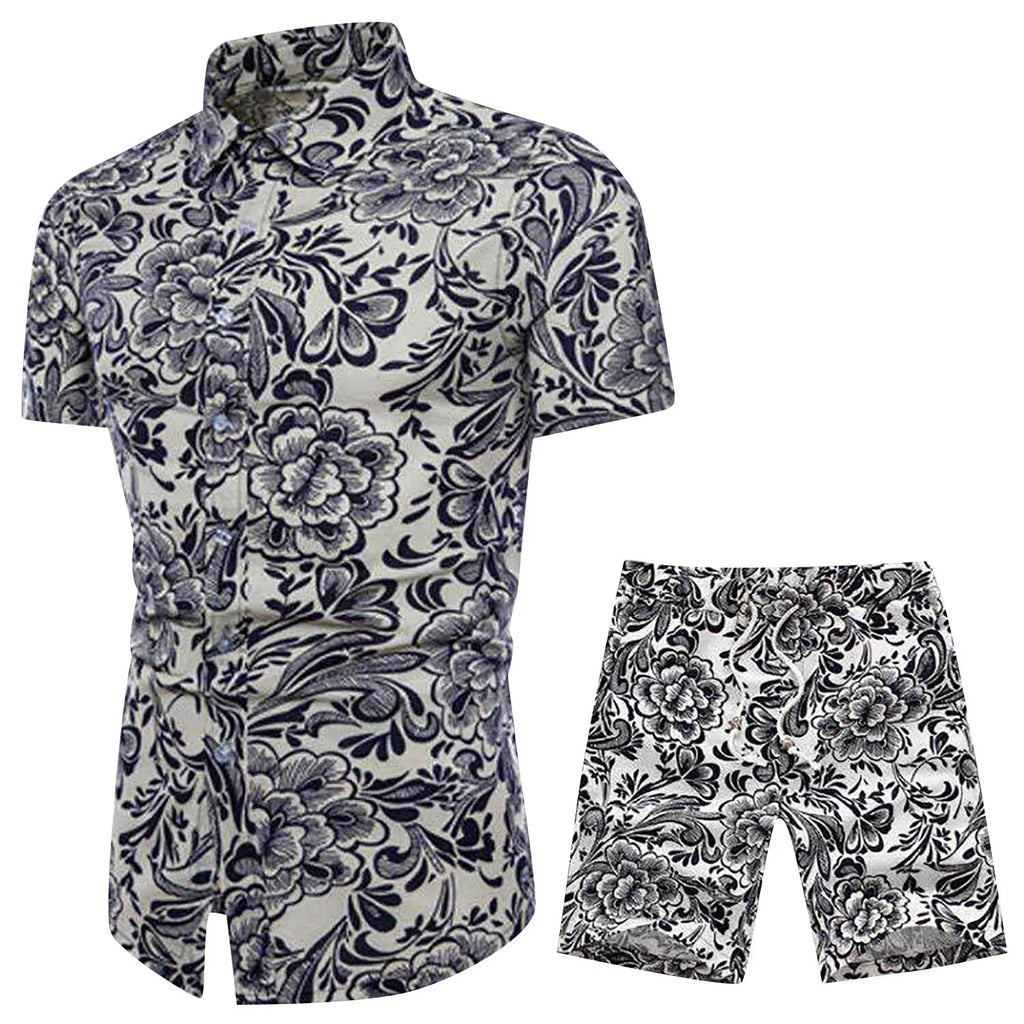 Floral Hawaiian Shirt and Shorts 2 Piece Set F663