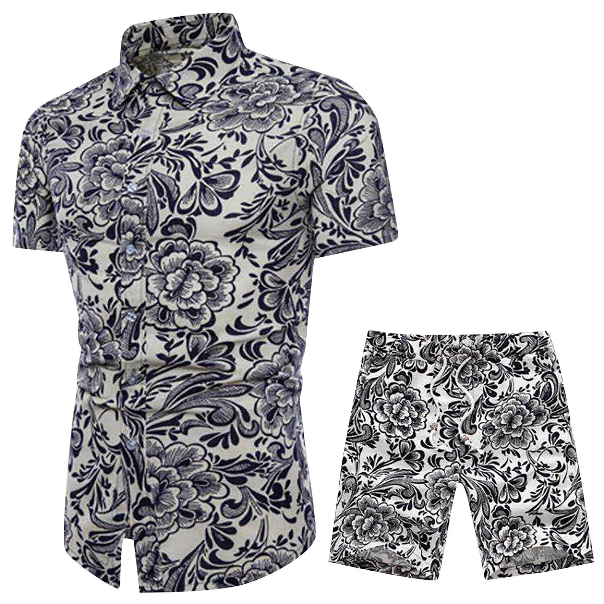 Floral Hawaiian Shirt and Shorts 2 Piece Set F663