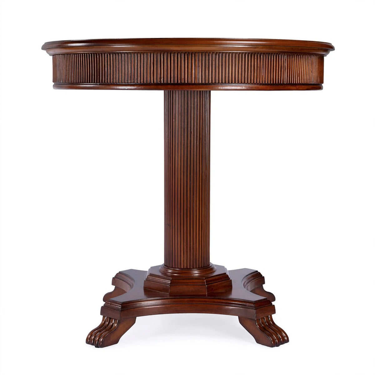 Brown Ribbed Wood Pedestal Foyer Table S581