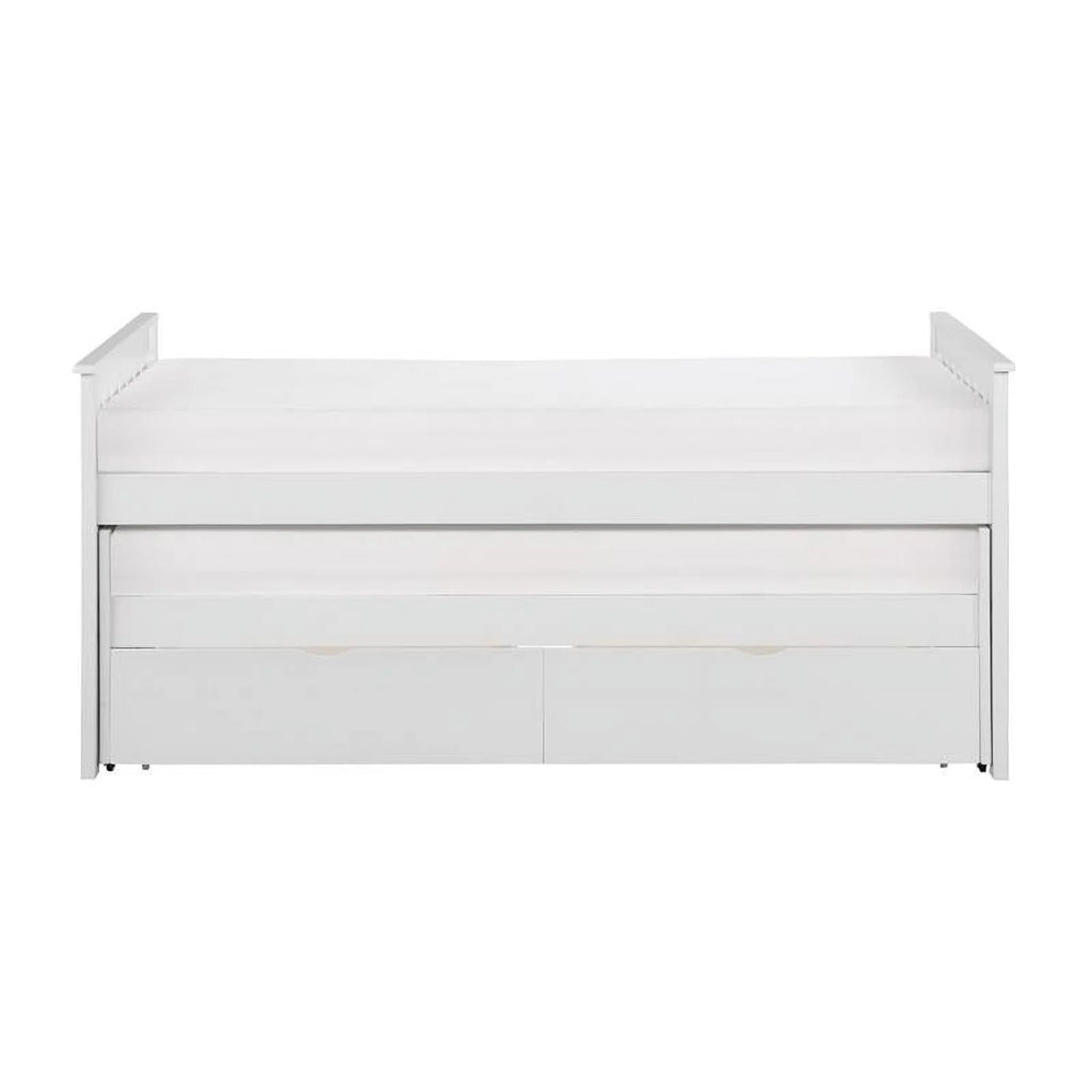 White Wood Twin Bed with Storage Boxes I500
