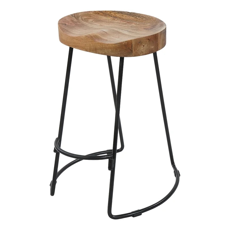 Mango Wood & Iron Barstool Set of 2 V4484