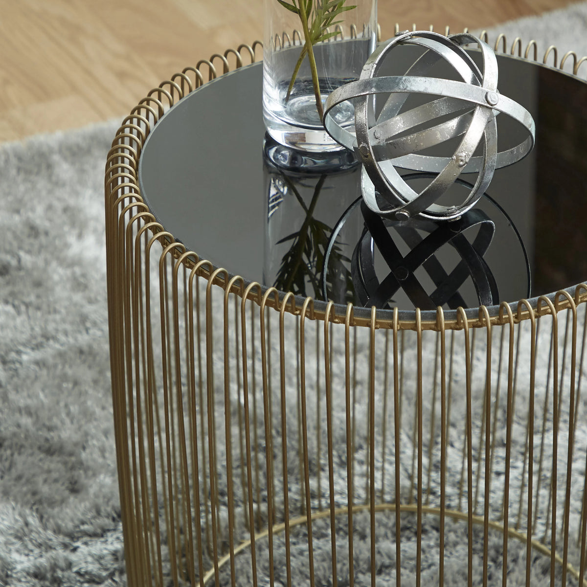 18" x 18" Gold Metal Accent Table with Glass Top, 2-Pieces G694632
