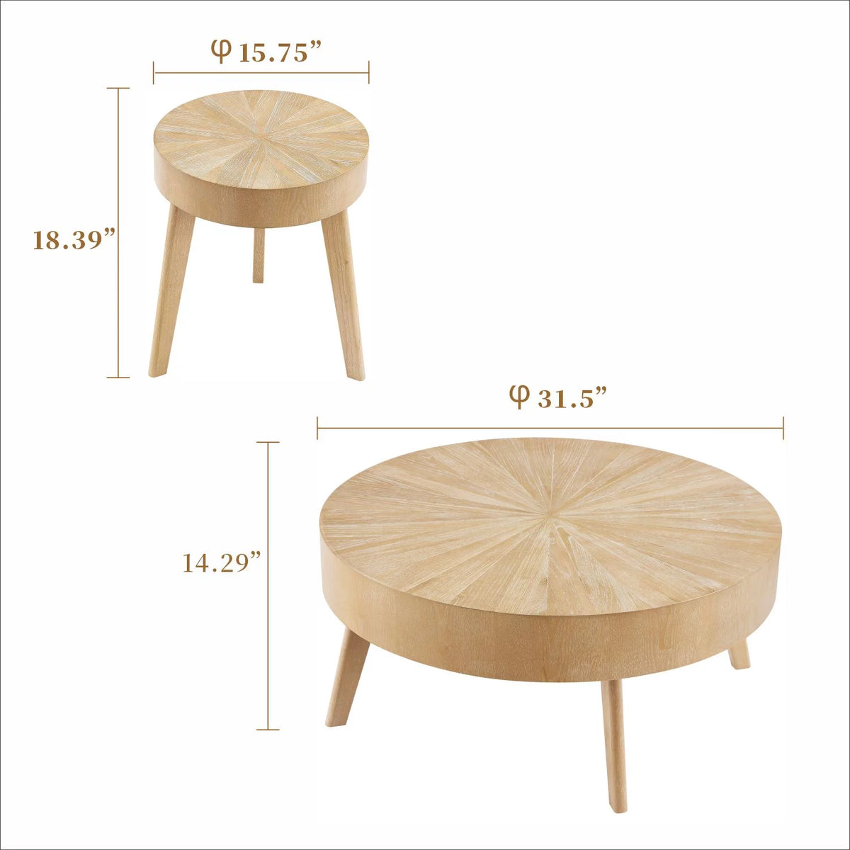 Round Solid Wood Coffee Table Set of 2 D822607