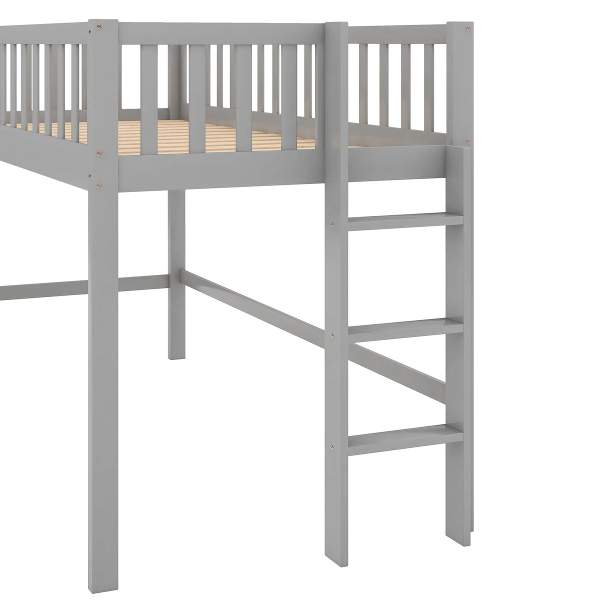 Wood Twin Loft Bed with Ladder and Slide, Gray Y5887