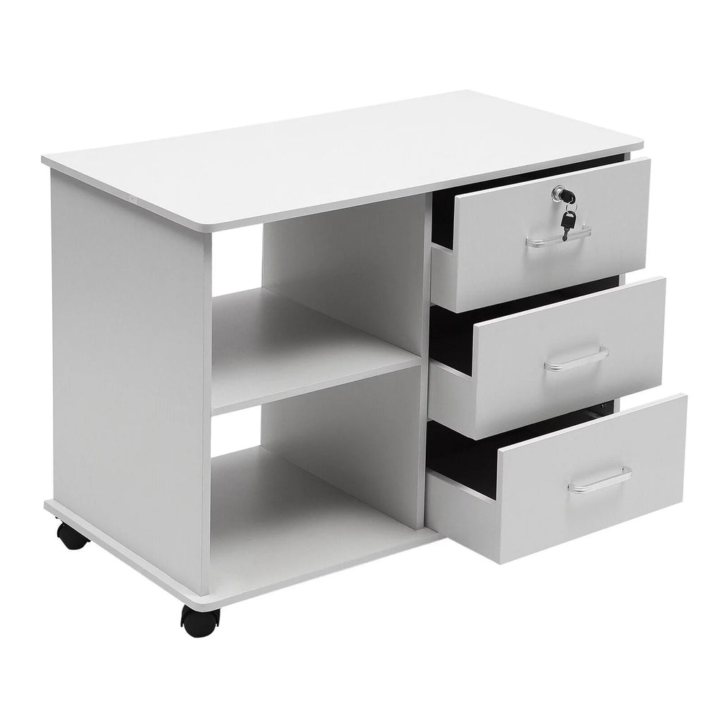 Rolling Printer Stand Mobile File Cabinet with Drawers and Open Storage Shelves B278