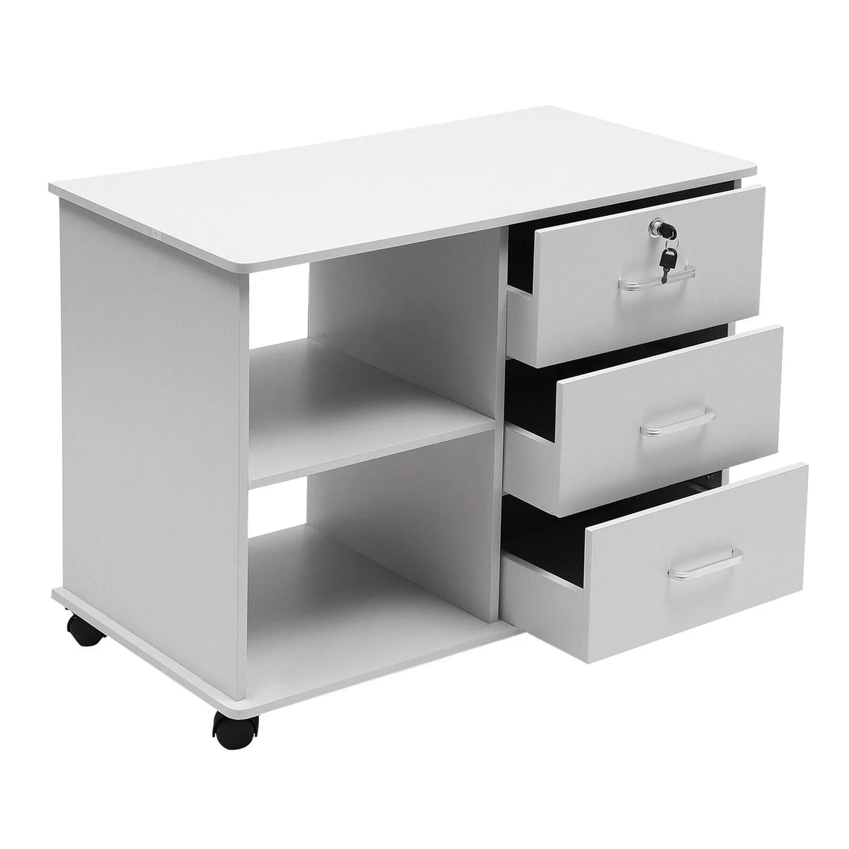 Rolling Printer Stand Mobile File Cabinet with Drawers and Open Storage Shelves B278