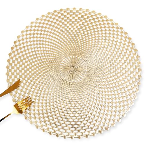Gold Round Vinyl Placemats Set of 6 I452