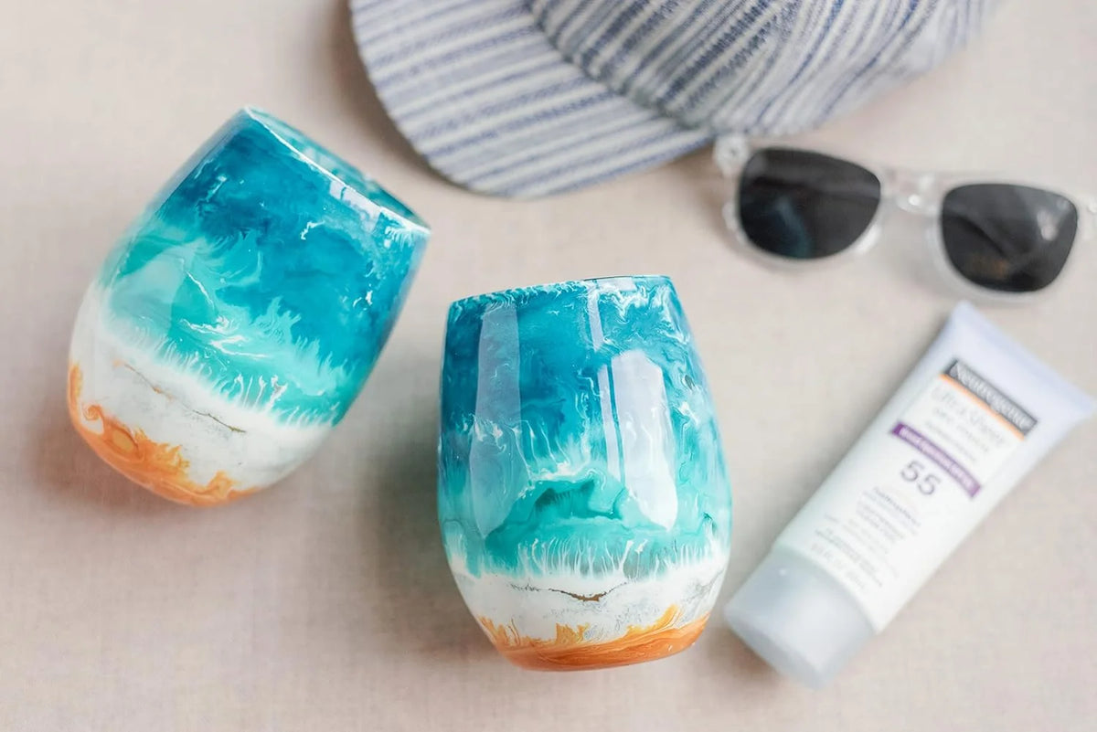 Beach Themed Stemless Wine Glass I242
