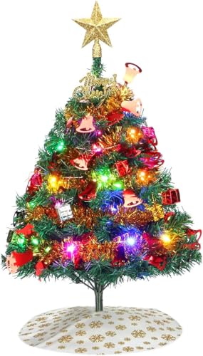 24" Tabletop Artificial Christmas Tree with Ornaments & LED String Lights Q56503