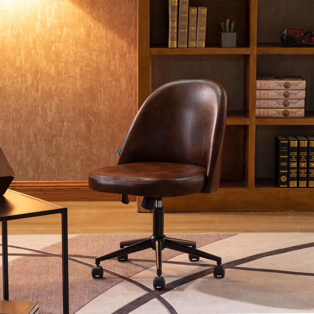 Home Office Chair PU Leather Swivel Dark Brown R753
