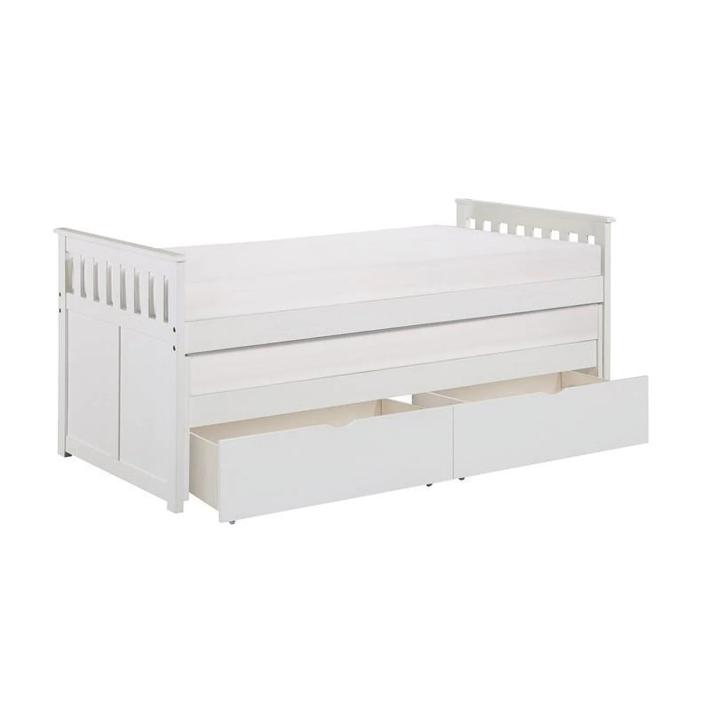 White Wood Twin Bed with Storage Boxes I500