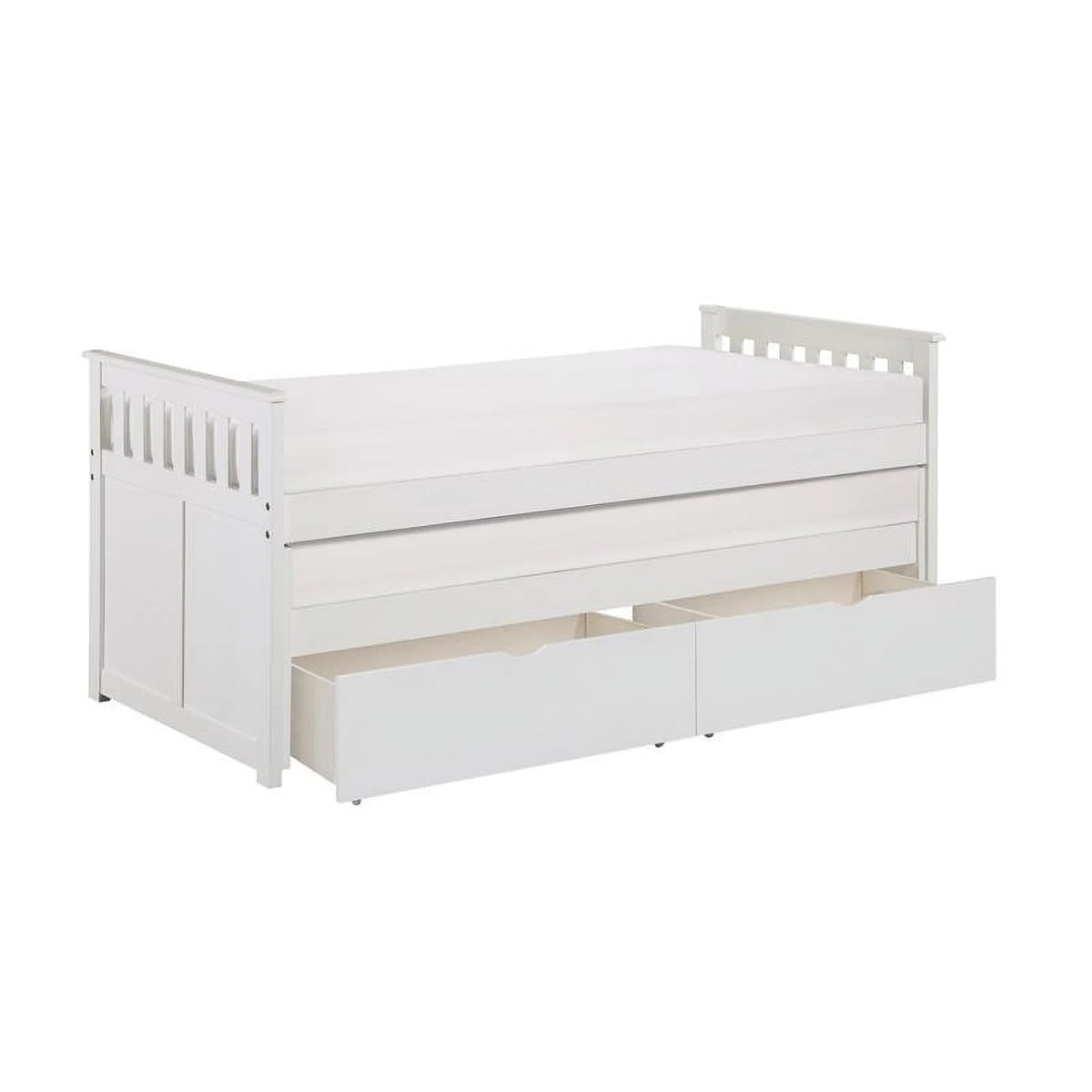 White Wood Twin Bed with Storage Boxes I500