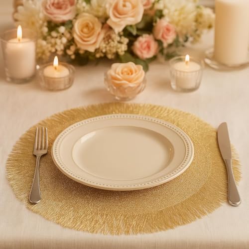 Gold Round Vinyl Placemats Set of 6 I452