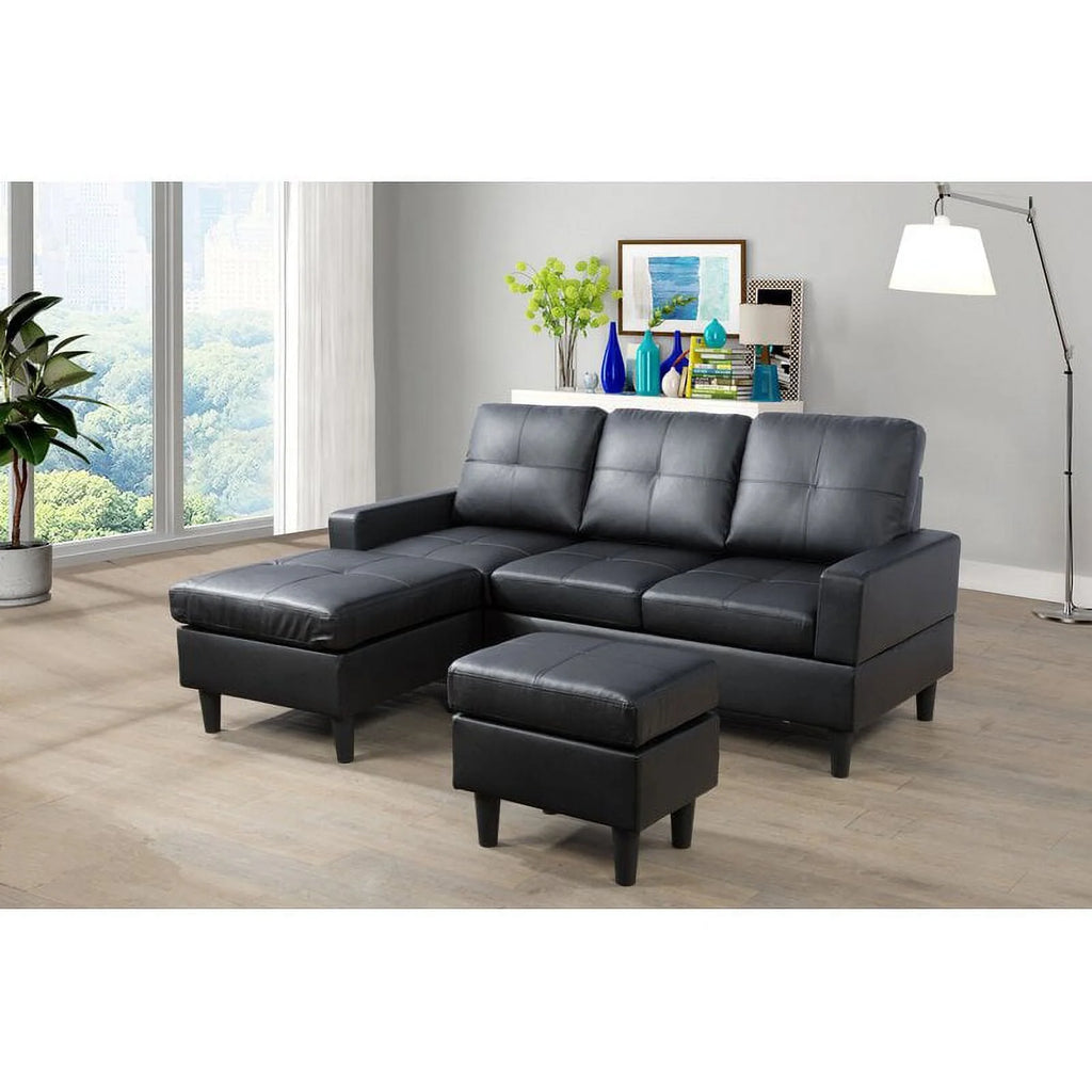 Black Reversible Sectional with Ottoman U440