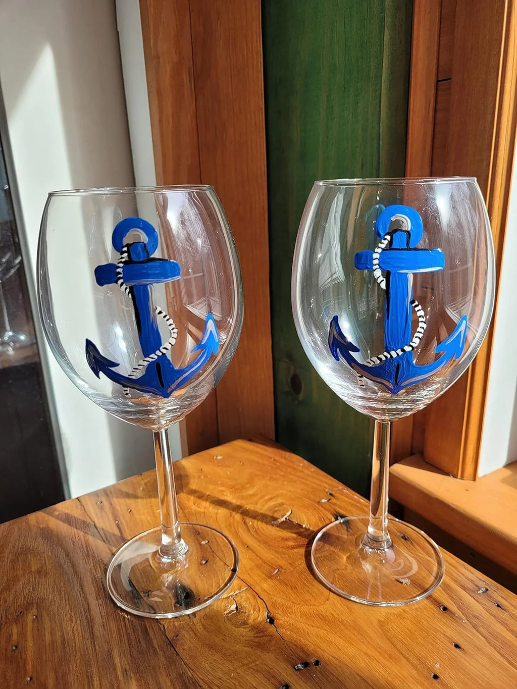 Set Of 2 Hand Painted Stemmed Wine Glasses H2517