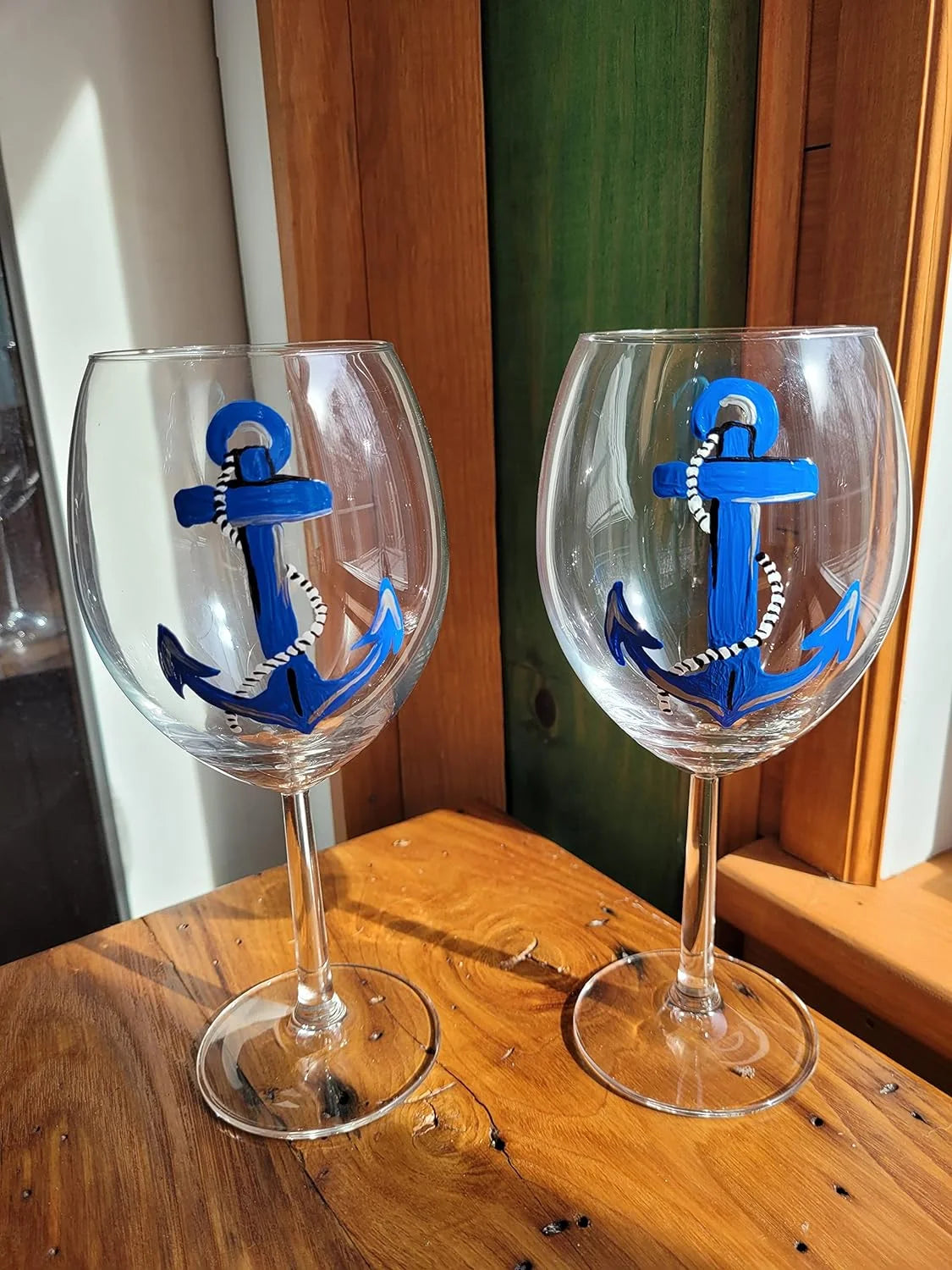 Set Of 2 Hand Painted Stemmed Wine Glasses H2517