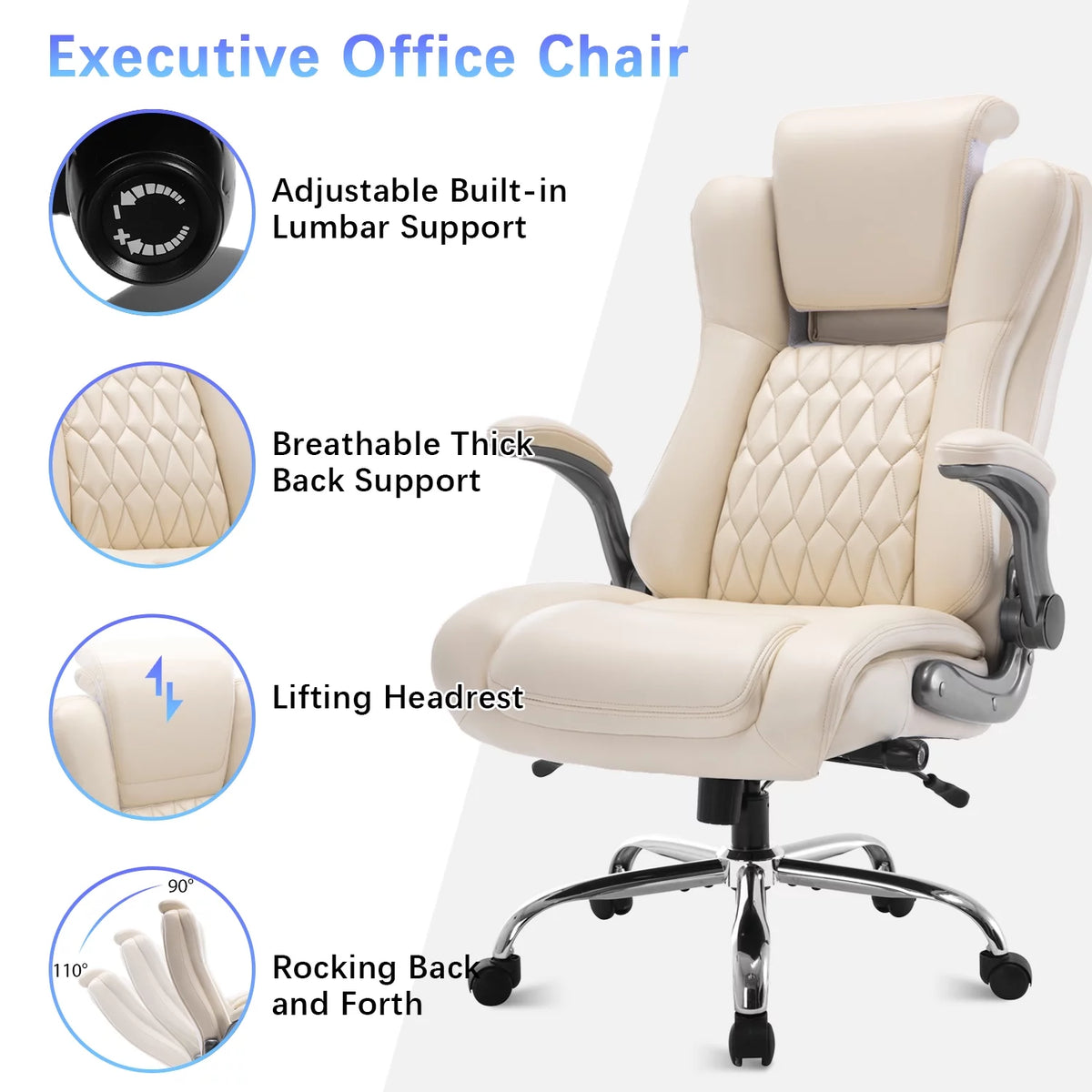 High Back Ergonomic Office Chair with Lumbar Support Flip Arms and Headrest K966