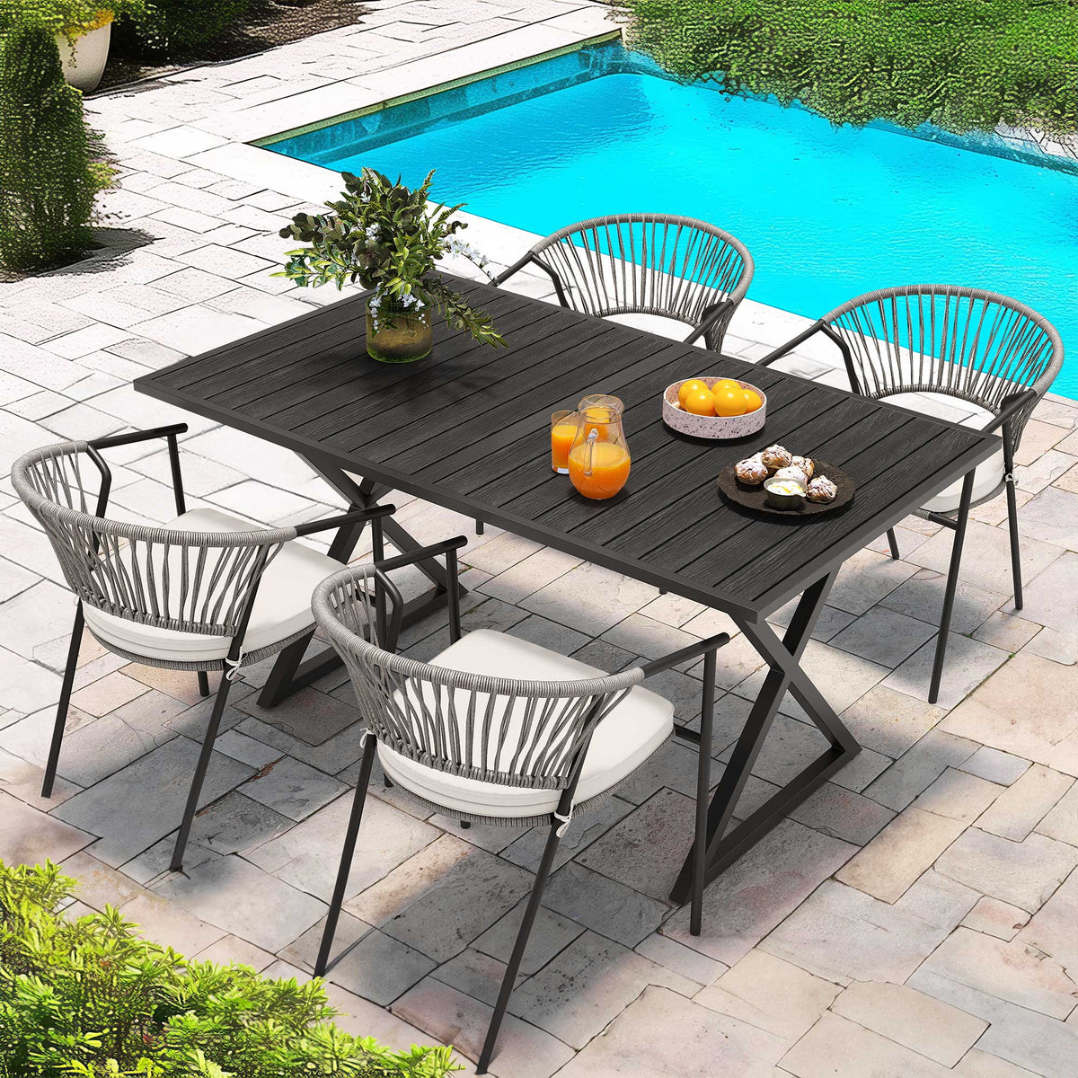 59in Black Metal Outdoor Dining Table K2120