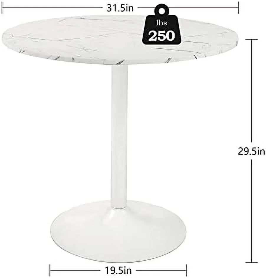 White Round Dining Table with Faux Marble Top E9976