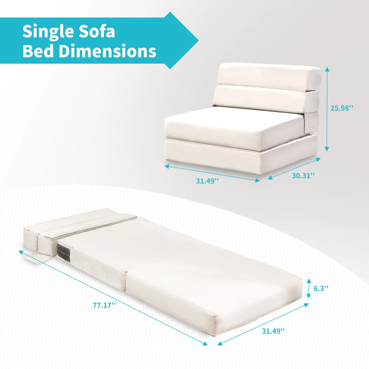 Convertible Single Sofa Bed Folding Futon Sleeper Beige L5543