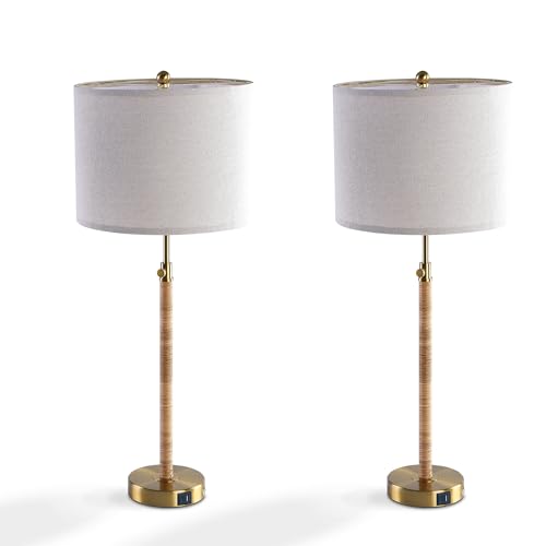 Rattan Buffet Table Lamp Set of 2 Adjustable with USB Ports H8098
