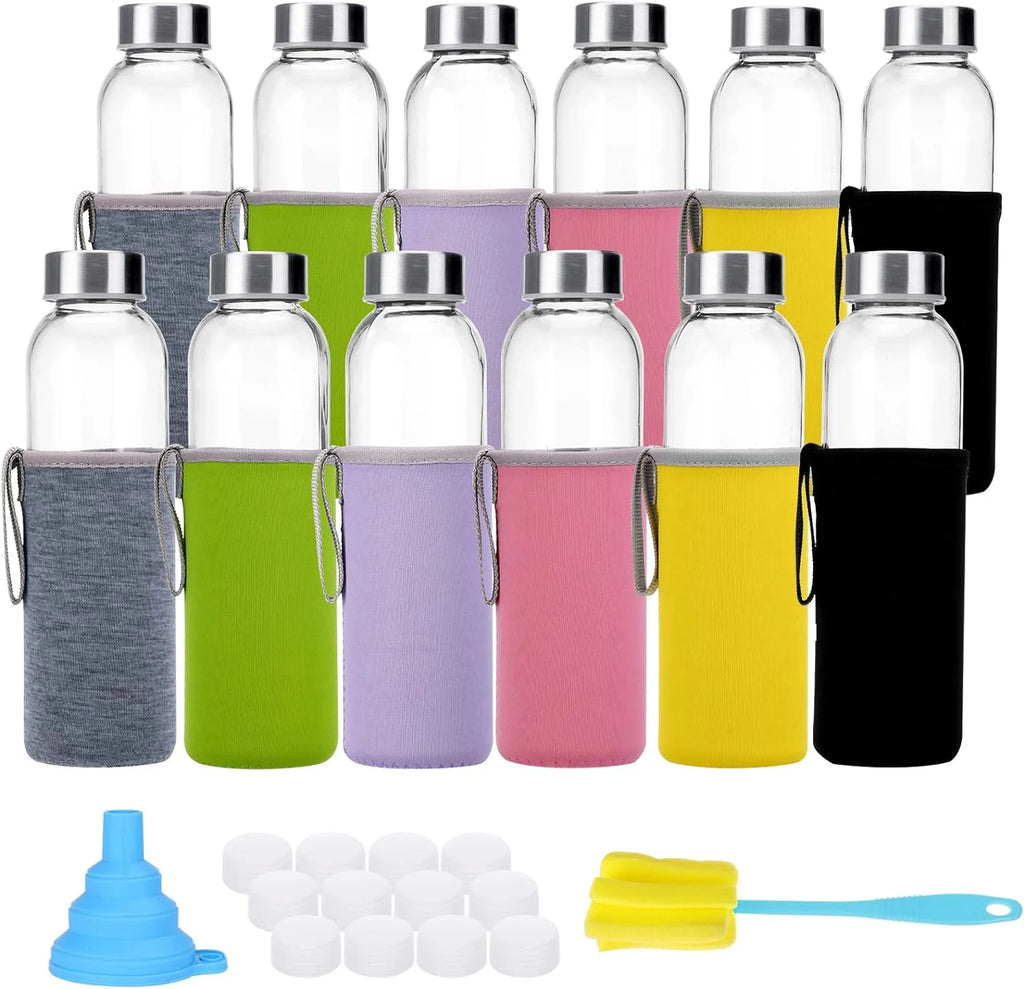 12 Pcs 18oz Clear Glass Water Bottles M69021