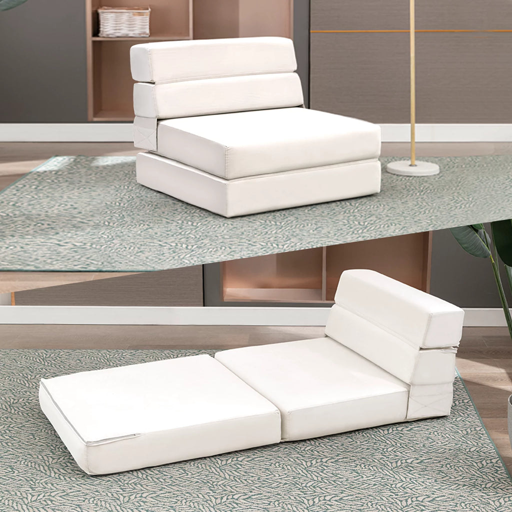 Convertible Single Sofa Bed Folding Futon Sleeper Beige L5543