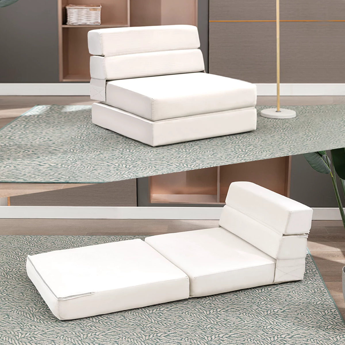 Convertible Single Sofa Bed Folding Futon Sleeper Beige L5543