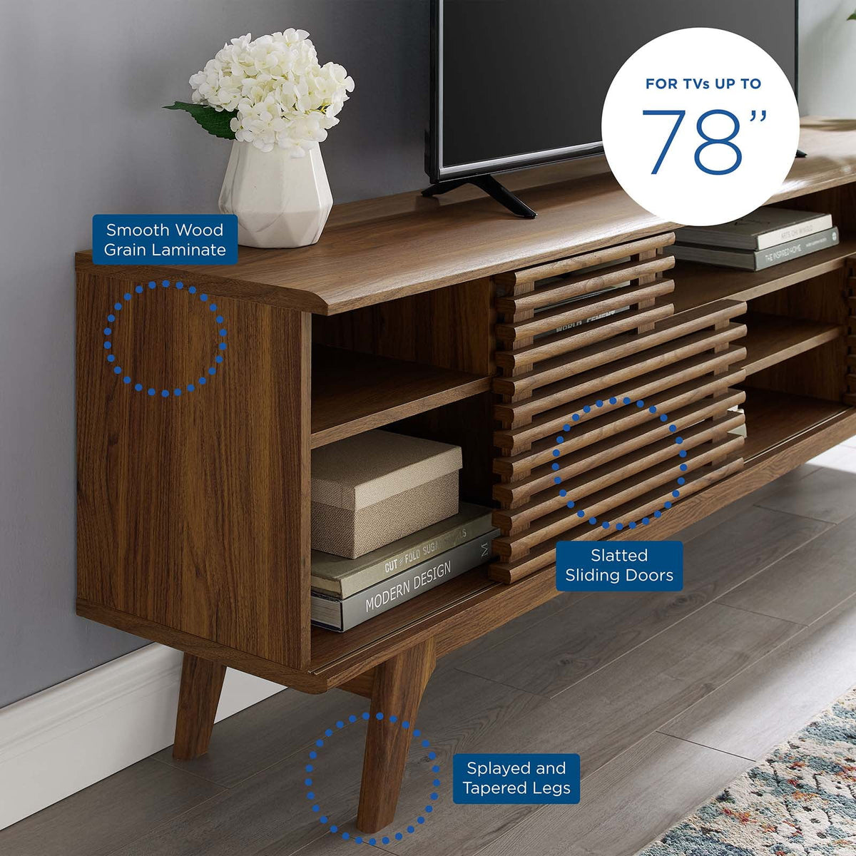 71" Walnut Media Console TV Stand O547733