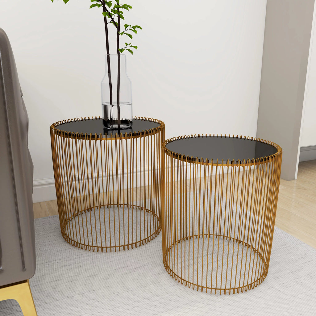 18" x 18" Gold Metal Accent Table with Glass Top, 2-Pieces G694632