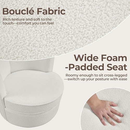 White Boucle Swivel Accent Chair with Throw Pillow G104