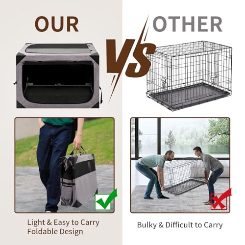 36x25x25 Inch Grey Foldable Dog Crate with 3-Door Z54311