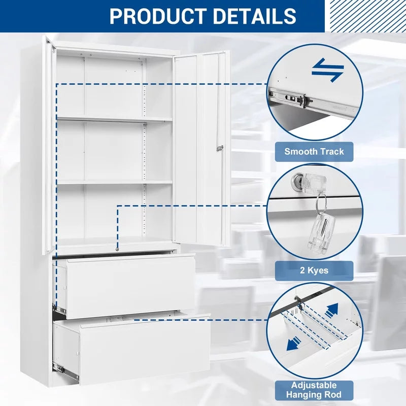 Lateral File Cabinet with Lock, 2 Drawer Steel Storage Cabinet H795
