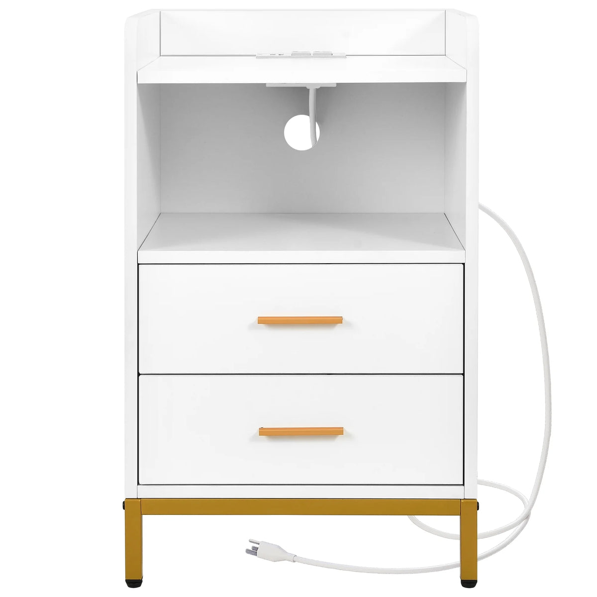White 3 Drawer Side Table with Charging Station J680