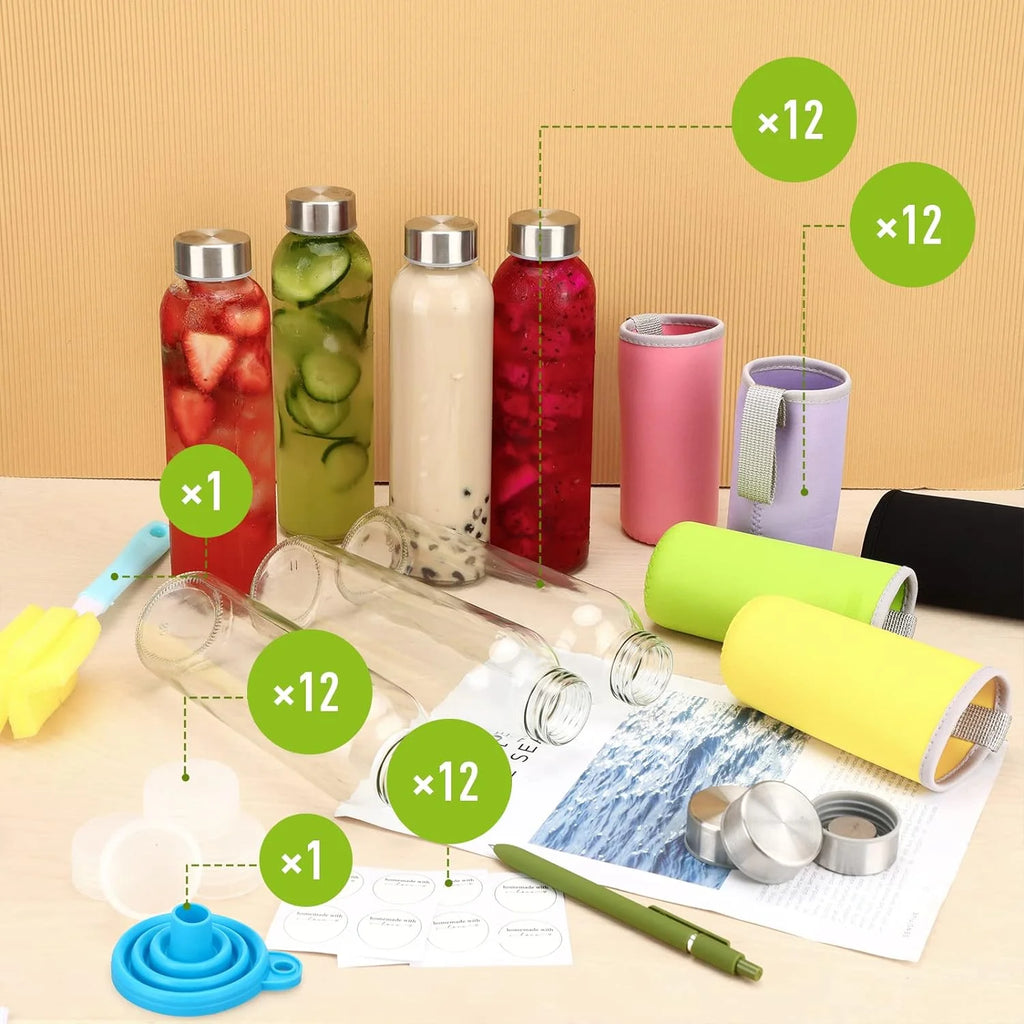 12 Pcs 18oz Clear Glass Water Bottles M69021
