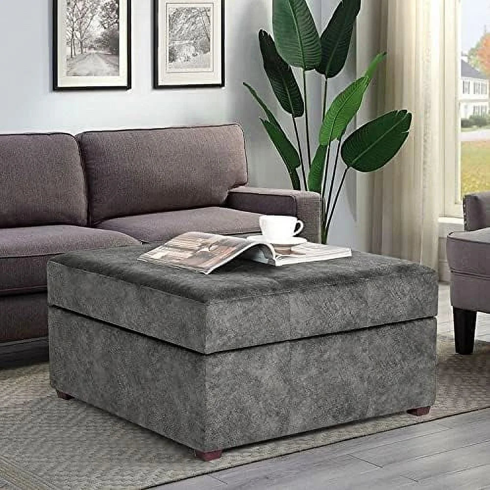 Square Upholstered Tufted Ottoman with Nailhead Trim Wood Legs M491
