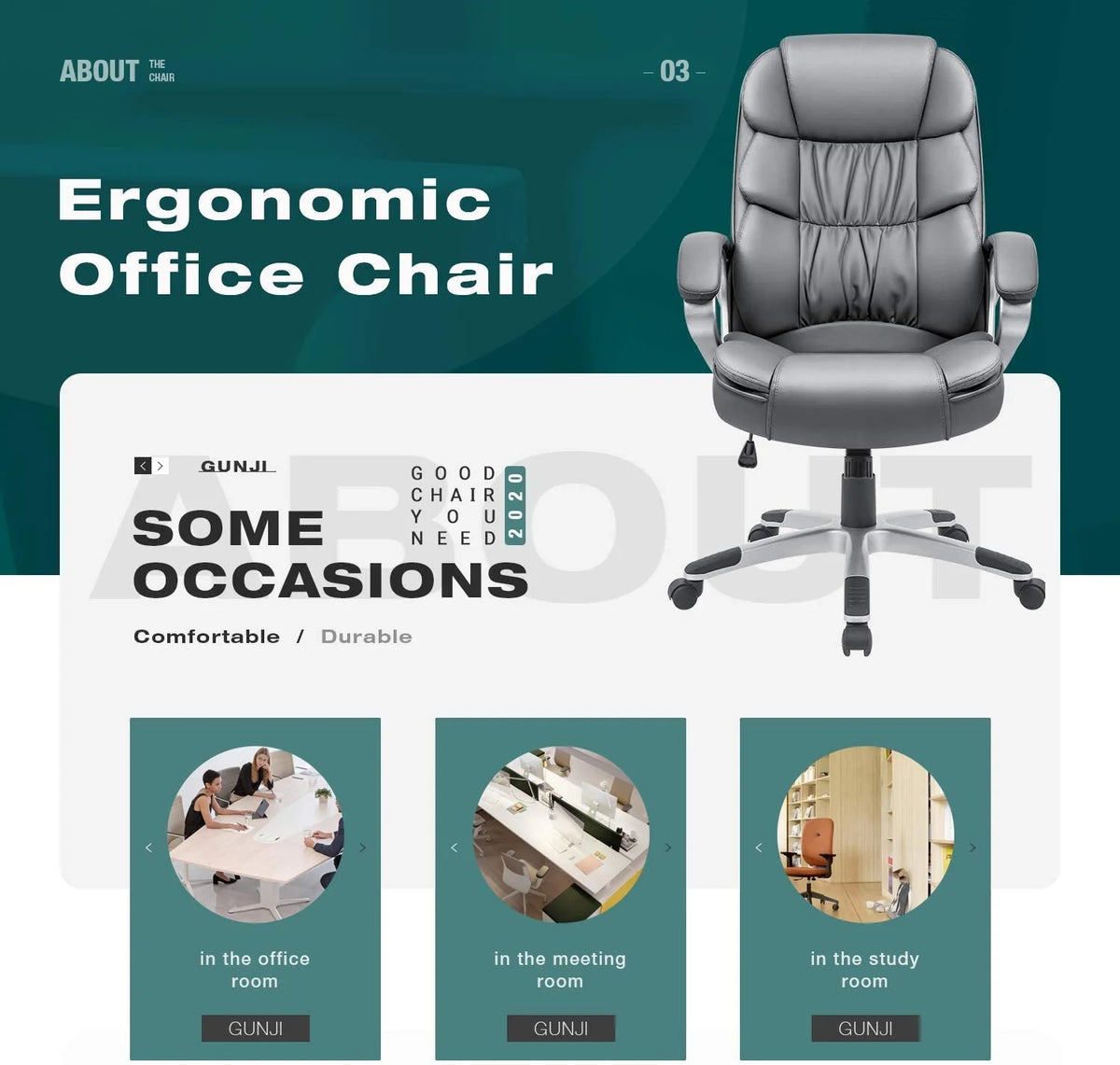 Gray High Back Leather Office Chair with Lumbar Support P61366
