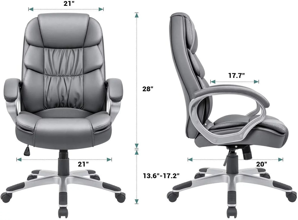 Gray High Back Leather Office Chair with Lumbar Support P61366
