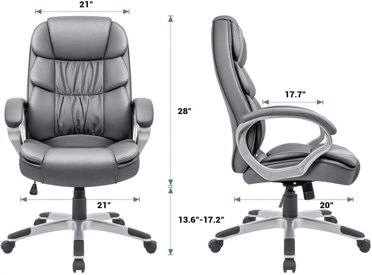 Gray High Back Leather Office Chair with Lumbar Support P61366