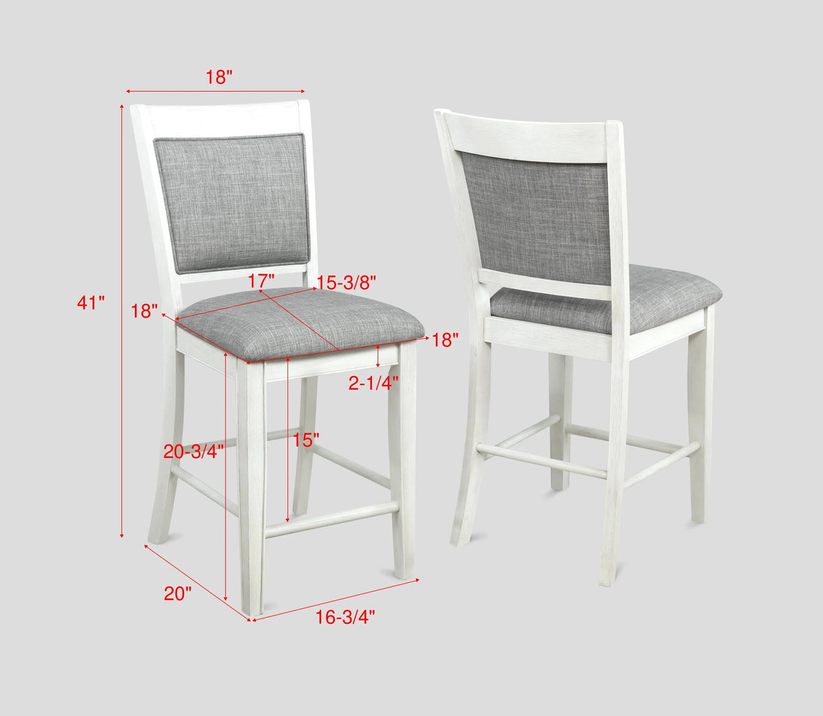 White & Gray Linen Counter Height Bar Stool I757