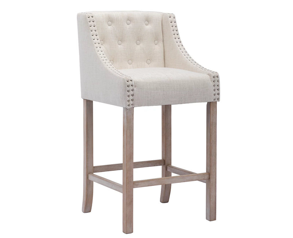 30" Beige Linen Tufted Bar Stools Set of 2 X9118