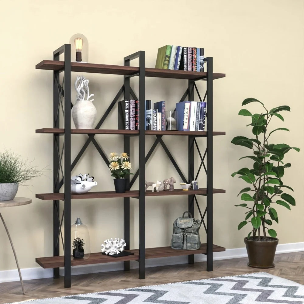 5 Tier Metal Frame Wood Bookcase J575