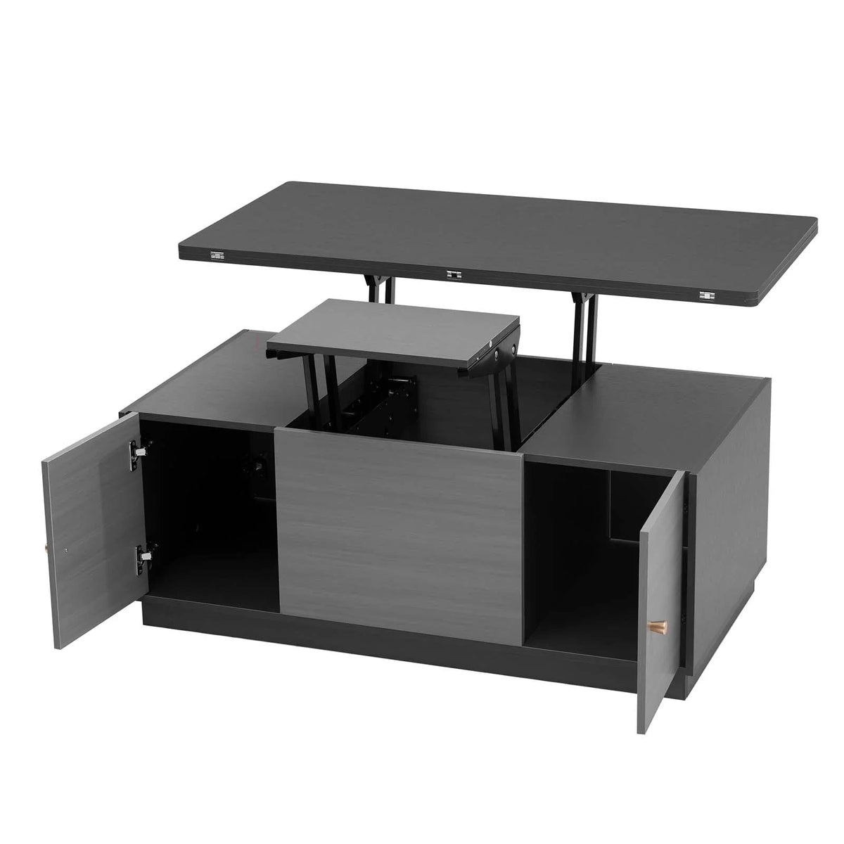 Gray Lift-top Coffee Table with 2 Storage Cabinets N52935