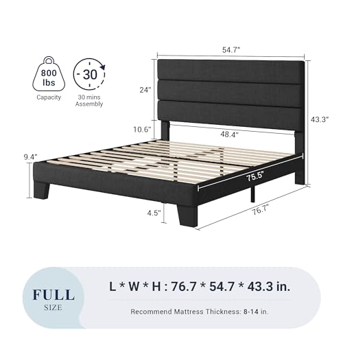 Queen Size Fabric Upholstered Platform Bed Frame with Wooden Slats U173