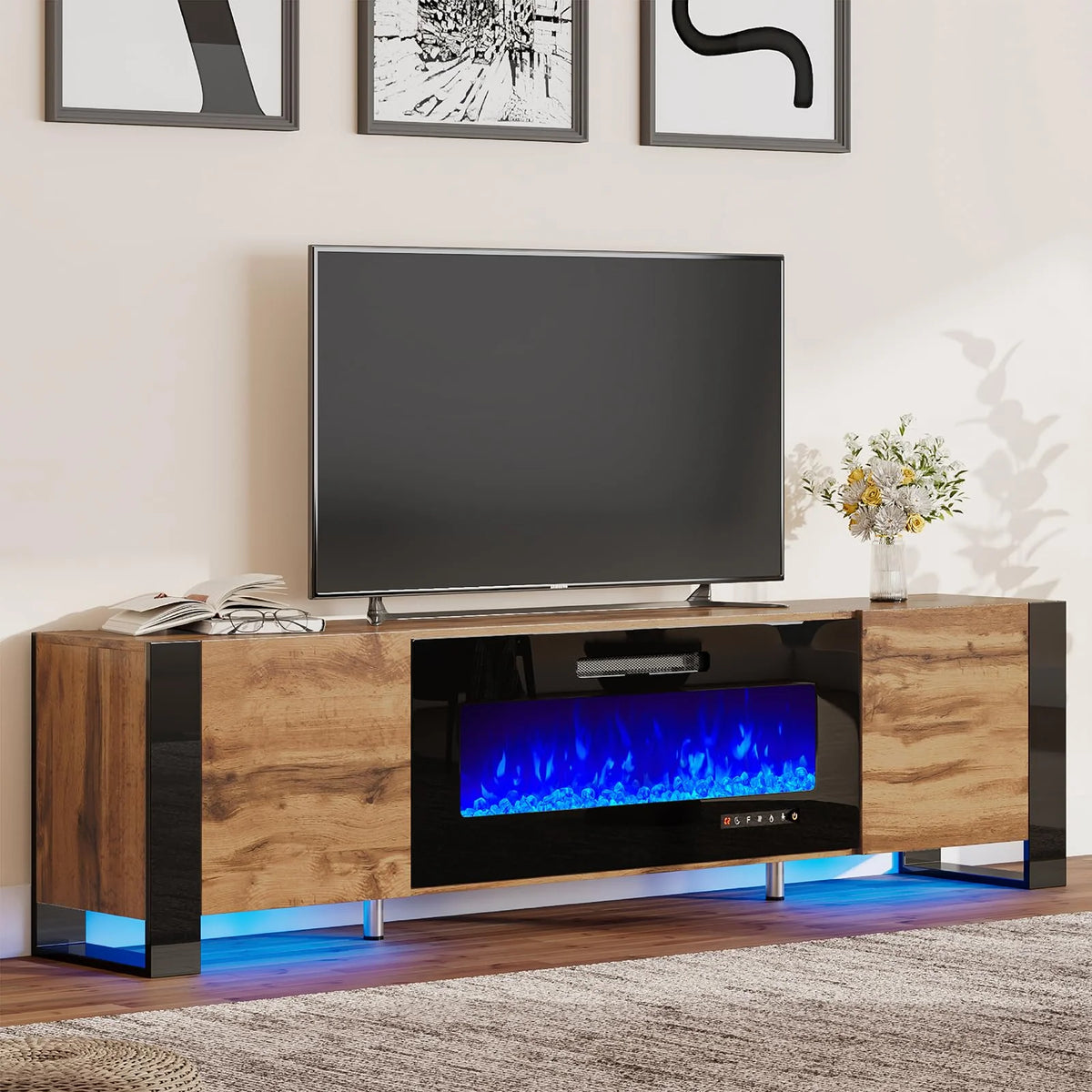 80" Fireplace TV Stand with LED Lights H544